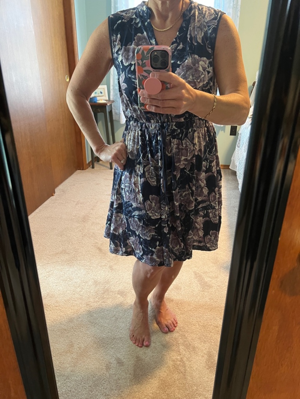 Simply Vera Vera Wang Navy Sleeveless Floral Mini Dress Size L